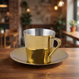 Designer Double Wall <b>Cup</b> With <b>Saucer</b> Gold Color - Product Image 1
