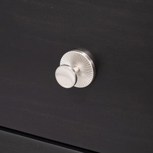 Mid Century Modern Nightstand Black Finish Silver Legs Round Knob Bedroom Furniture - Product Image 4