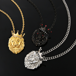 KRKC Hip Hop Unique Design สัตว์ <span class=keywords><strong>Charm</strong></span> สร้อยคอ18K 316L สแตนเลสสตีลสีขาว CZ เพชร <span class=keywords><strong>Crown</strong></span> Lion จี้ - Product Image 4