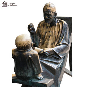 Giardino Bronzo Cinese Giovane Ragazzo E Vecchio Scultura - Product Image 2