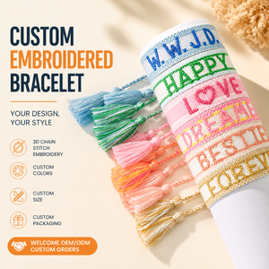 Braccialetti con ciondoli a nappa regolabili all'ingrosso 2026, braccialetti alla moda con ricamo personalizzato a lettera per ragazze - Product Image 1