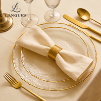Assiettes de présentation en verre Lanques à bord doré transparent, en gros, pour mariage, décoratives, rondes, sous-assiettes pour dîner, fournitures de fête