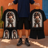 En stock – Ensemble T-shirt et short pour homme en coton 100 %, 700 g, anti-rétrécissement, tissé, respirant, décontracté, été, personnalisable avec logo, épais, 2026