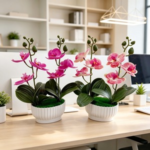 Orchidée Phalaenopsis Artificielle en Bonsaï, 2 Tiges, 6 Fleurs, Plante Artificielle en Caoutchouc Souple, Décoration de Bureau, Ornement d'Intérieur en Pot Vert - Product Image 2
