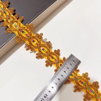 Ruban décoratif en dentelle dorée et argentée, orné de cristaux, de diamants en acrylique et de paillettes, pour vêtements ethniques, accessoires de chapeau, garniture DIY
