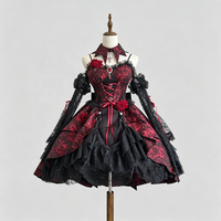 Vestido JSK Gótico Lolita Jacquard con Rosas Rojas y Negras, sin Mangas, con Tirantes, Disfraz de Cosplay de Anime, Traje para Actuación en Escenario