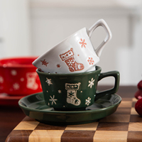 Nouvel ensemble tasse et soucoupe de Noël en céramique, motif flocon de neige, personnalisable OEM avec logo et couleurs
