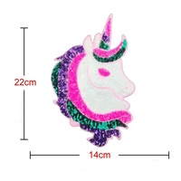 Vente en gros, presse à chaud, fer à repasser sur insigne d'appliques d'animaux de dessin animé de grande taille, broderie de paillettes, patchs d'appliques de licorne scintillante