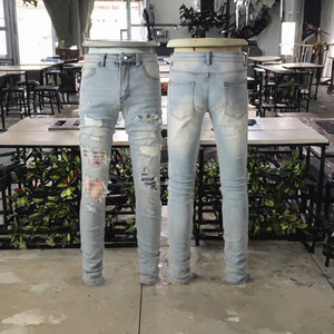 กางเกงยีนส์ผู้ชายทรงสลิมฟิตแบบขาดๆ สีอ่อน สไตล์ Y2K แฟชั่นสตรีทแวร์ ขายส่ง รับผลิตตามแบบ พิมพ์โลโก้ตามสั่ง - Product Image 3
