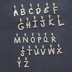 T Shape Copper Pave Zircon Letters Pendants Custom Name Necklace Luxury Iced Out Alphabet Charms Hiphop Letter Pendant Wholesale