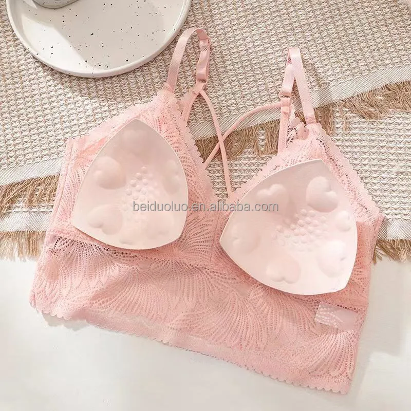 Set bra renda thong wanita, set bra renda tanpa kawat seksi modis push-up spandeks untuk wanita