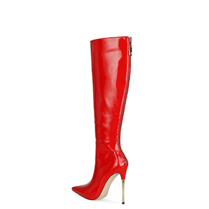 Di lusso in metallo <span class=keywords><strong>tacco</strong></span> alto al <span class=keywords><strong>ginocchio</strong></span> <span class=keywords><strong>stivali</strong></span> da donna in vernice classica <span class=keywords><strong>con</strong></span> chiusura a punta <span class=keywords><strong>con</strong></span> Zip stile occidentale per l'autunno/inverno - Product Image 5