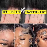 Wig Rambut Asli Manusia 100% Hitam untuk Wanita, Model Deep Wave HD Lace Frontal Tanpa Lem, Full Lace Panjang, Wig Rambut India Mentah Model Wave