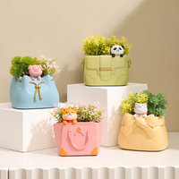 Pot de fleurs en résine en forme de sac à main pour plantes succulentes, fait main, avec trou de drainage, bleu, pour pépinière, décoration de bureau, maison et jardin
