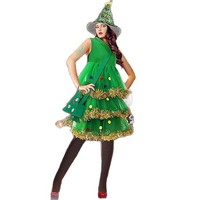 Ensemble de costumes d'Arbre de Noël 2026 pour femmes et enfants, comprenant robe en polyester, chapeau, sac et monture de lunettes, pour fêtes de Noël et cosplay