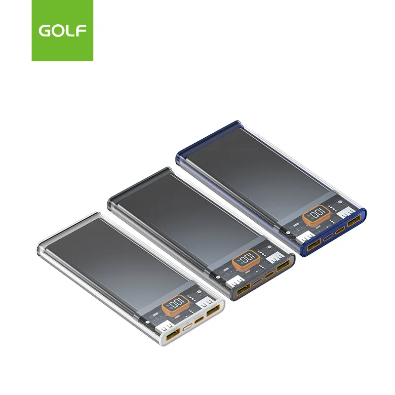 GOLF New Trending Portable Transparent Lithium Battery Mobile Charger LCD Percentage Display Fast Charging Power Bank 10000mAh