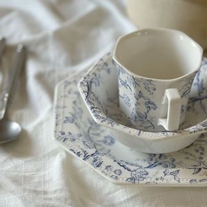 Ensemble de saladiers et de soucoupes en porcelaine bleue à fleurs de style américain de luxe pour les fêtes, marque TCANXIN - Product Image 2