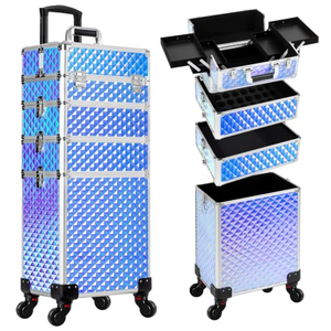 Professional Water Resistant Aluminum Rolling Cosmetic <b>Trolley</b> Case Thread Design Zipper Closure Soft Handle <b>Foldable</b> Makeup - Product Image 1