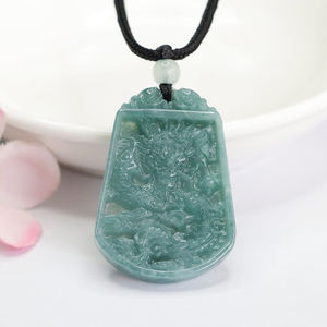 <span class=keywords><strong>Collier</strong></span> Dragon en jadéite verte véritable avec pendentif gravé avec nom personnalisé bijoux en alliage à breloque de l'année du zodiaque chinois - Product Image 1