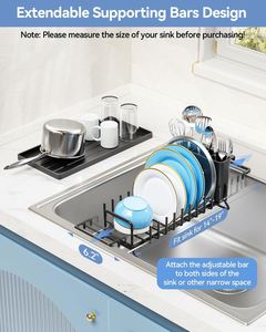 Small Dish Drying Rack in Sink, Extendable Dish Drainer Over Sink with Silicone Drying Tray, Compact Dish Rack for <b>Kitchen</b> - Product Image 3