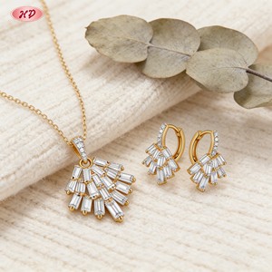 Parures de bijoux en zircon en forme d'éventail Hengdian pour femmes, plaqué or 18 carats, Joyas <span class=keywords><strong>Al</strong></span> Por Mayor, MOQ6 - Product Image 3