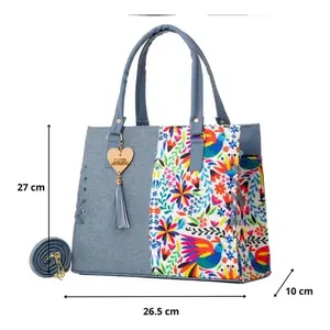 Sac messager en jute pour femme Fana, motif floral bleu, style bohème, bandoulière, usage quotidien, capacité 3L - Product Image 4