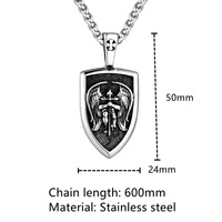 Collier pour homme avec bouclier de l'archange Saint Michel, en acier inoxydable, pendentif médaillon épée ange gardien, accessoires vestimentaires