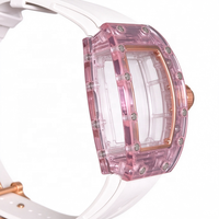 Hochwertige 0702 Rosa Kristall-Uhrgehäuse Automatisches Mechanisches Uhrwerk Weißes Fluorkautschuk-Armband Damen Sport-Business-Uhr