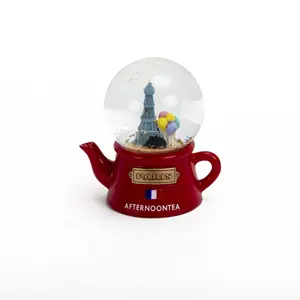 French souvenir mini resin fridge magnet snow globe customized paris magnetic snow ball with strong magnet