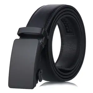 Pure black belt buckle automatically slide smooth plain men belt business PU belt