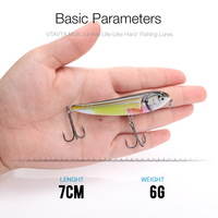Leurre de pêche flottant type crayon, haute simulation, 70 mm, 6 g, yeux holographiques 3D, corps rigide en plastique ABS