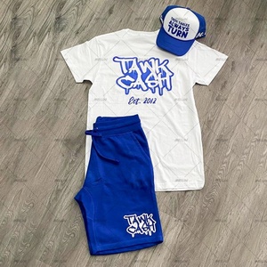 Ensemble de survêtement streetwear d'été personnalisé avec logo pour homme, t-shirt et short, tenue décontractée en coton, ensemble deux pièces pour homme - Product Image 1