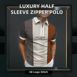 Camisa de Golf a Rayas Negra para Hombre, de Alta Calidad, Antiarrugas, de Manga Corta, con Cierre, Personalizada y Bordada, al por Mayor - Product Image 2