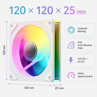 Ventilador de PC LK120 ARGB de 120 mm con Rodamiento Fluido, Silencioso (20dBA), Sincronización de 5V, Cadena Daisy Chain para PC Gaming, Compatible con Procesadores, Venta al por Mayor