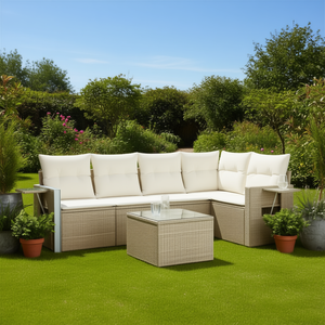Conjunto de Sofás de Jardín de Mimbre Sintético para 6 Personas, Muebles de Exterior con Vidrio Templado, Diseño Contemporáneo - Product Image 2