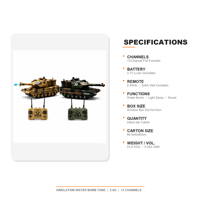 2.4G RC Tank Oyuncak 13 Kanallı Simülasyon Su Mermisi Spreyli Uzaktan Kumandalı Işıklı ve Sesli Çocuklar İçin Askeri Tank