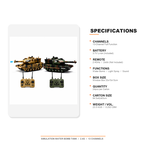Tank <span class=keywords><strong>militaire</strong></span> télécommandé 2,4 GHz à 13 canaux avec simulation de pulvérisation d'eau, lumières et sons pour enfants - Product Image 6