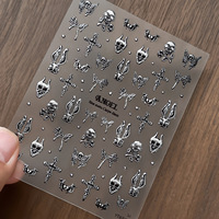Autocollants pour ongles TSZS Halloween Or Argent 5D, crâne, chauve-souris, croix, autocollants gothiques pour ongles, décorations d'art d'ongles vintage 3D