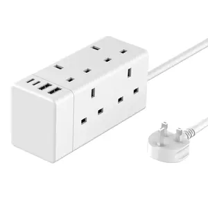 LEISHEN soket ekstensi outlet AC 10 In 1, soket ekstensi Multi Plug 13A 6 AC dengan pelindung lonjakan daya dan 3USBA + pengisi daya Cepat tipe-c