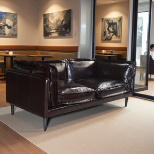 Canapé en cuir véritable vintage <span class=keywords><strong>à</strong></span> vendre, canapé lounge en cuir de vache, canapé 2 places pour salon, appartement, café, boutique, style rétro - Product Image 1