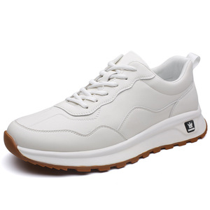 Baskets décontractées blanches pour hommes à semelle épaisse, bout rond, à lacets, semelle extérieure en caoutchouc, amorti de printemps, chaussures de skateboard - Product Image 5