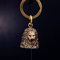 Porte-clés de voiture en laiton avec tête de lion ethnique et cloche antique, petits ornements de bijouterie en laiton, vente en gros