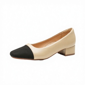 Soft PU Colorblock Style Thick Heel Lightweight Rubber Outsole Spring 2026 Shallow Office Shoes Slip-On Square Toe - Product Image 2