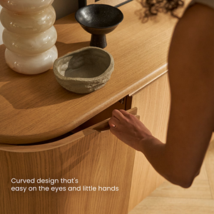 מזנון מודרני יוקרתי מעץ מלא עם פינות מעוגלות, מינימליסטי לבית, לפינת אוכל ולסלון, בעל מבנה מתכת עמיד. - Product Image 3