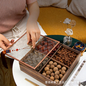 Wood Style Square <b>Storage</b> <b>Tray</b> With Lid 4-7 Compartments For Snacks Dried Fruits Tea Time Home Living Room Use - Product Image 4