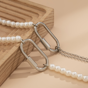 Nouveau collier de perles d'imitation double couche <span class=keywords><strong>simple</strong></span> pour <span class=keywords><strong>femme</strong></span>, collier ras du cou géométrique décontracté - Product Image 4