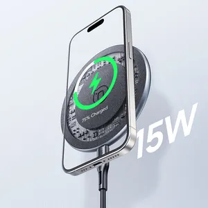 USAMS 15w快速便携式无线充电器圆形铝合金，带防滑垫USB连接，用于充电
