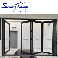 Porte de style accordéon Cadre de fenêtre en aluminium Porte pliante insonorisée à double verre avec écran anti-moustiques pour maison de luxe