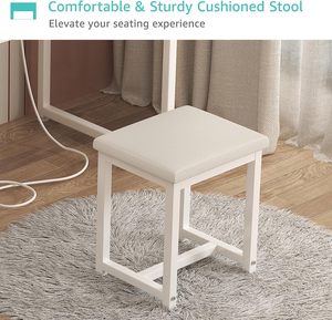 Coiffeuse blanche rustique avec miroir LED et éclairage intégré pour chambre de fille, idéale pour petits espaces - Product Image 5
