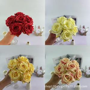 Qiye <b>Artificial</b> <b>Flowers</b> Silk Rose Bouquet 6 <b>Heads</b> Wedding Photography Props Romantic Style Home Decor - Product Image 4